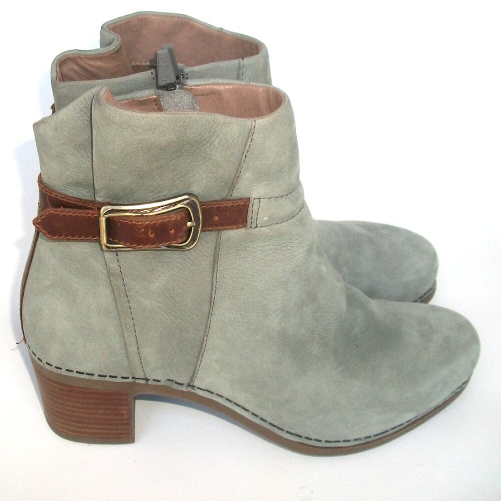 Dansko Hartley Gray Nubuck w Brown Leather Heeled Comfort Clog Boots 39M 8.5-9M - Picture 5 of 8